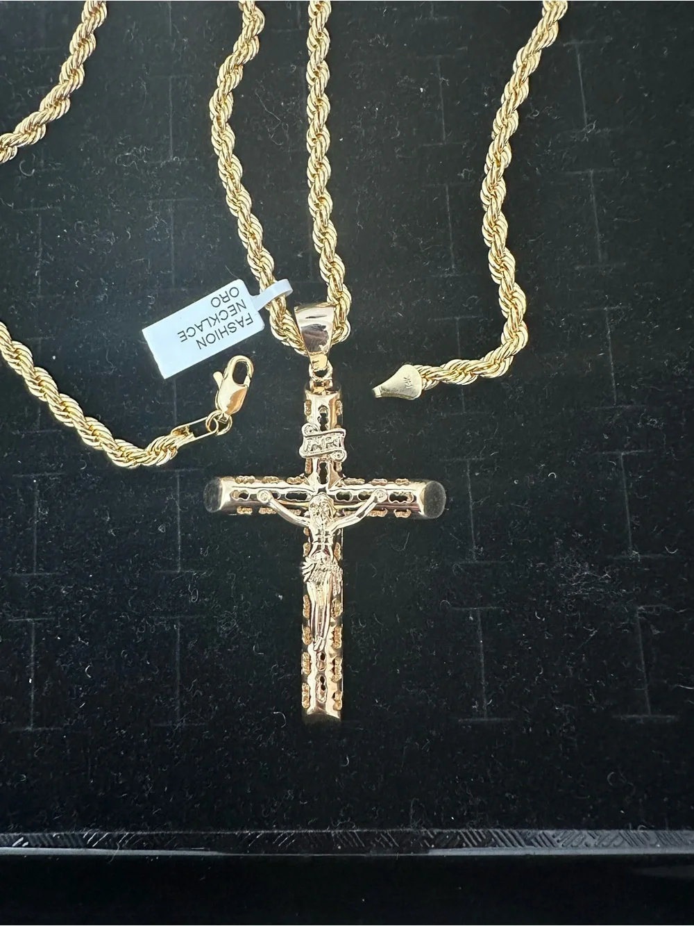 New Gold plated cross Jesus Crucifix Pendant charm with new Rope Chain